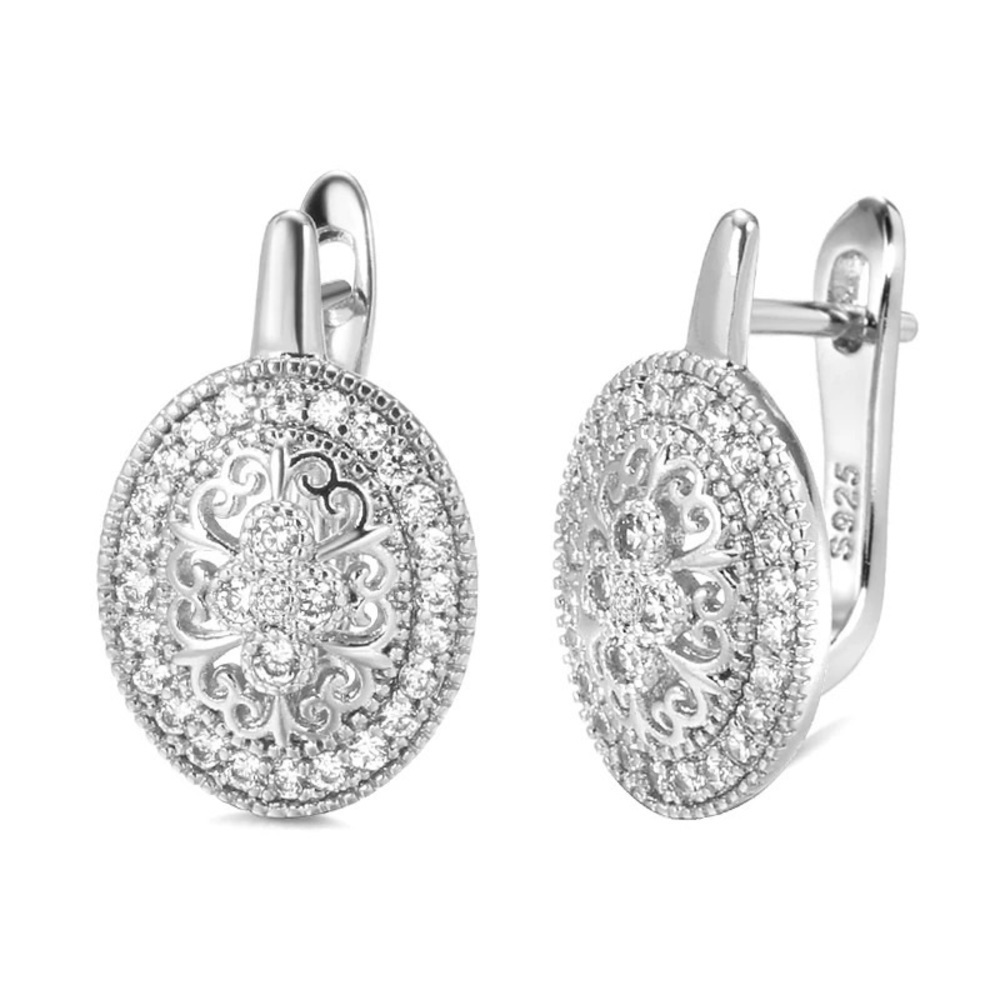 Silver Oval Cubic Zirconia Stud Earrings